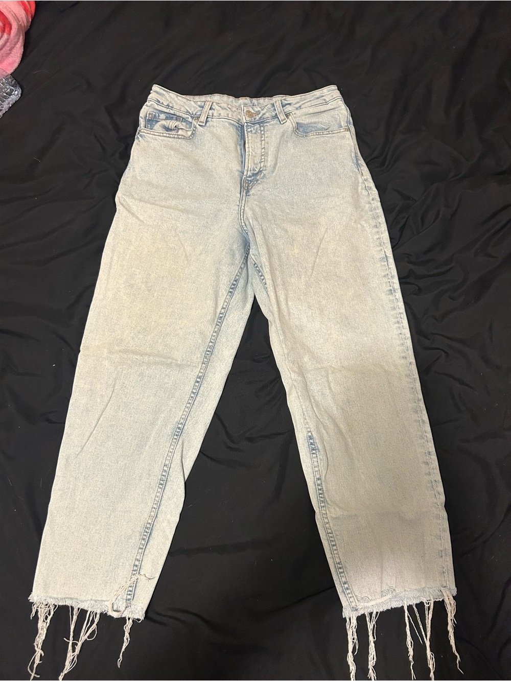 H&M Light Wash Straight Leg Jeans with Frayed Hem